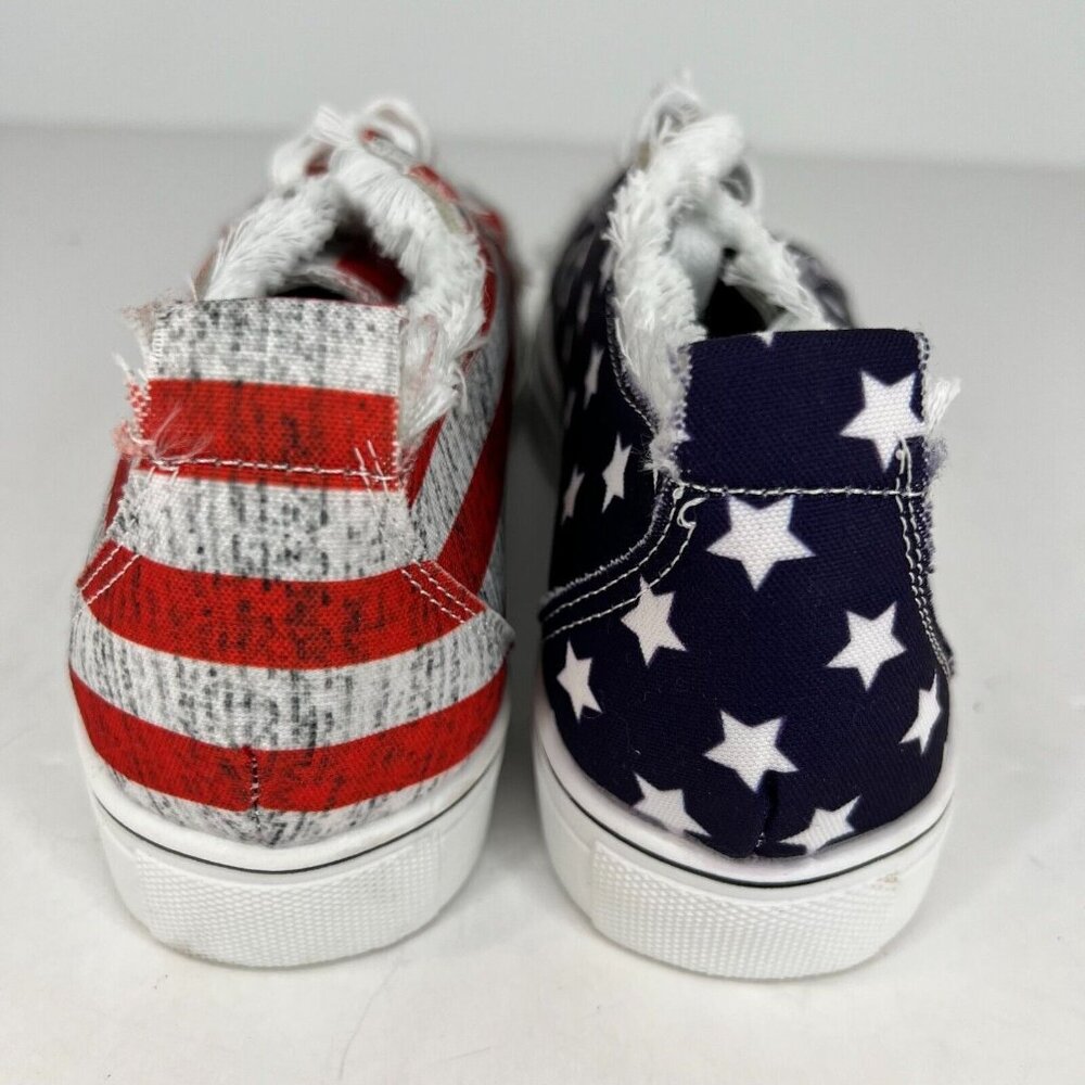 Womens Blue Red Star Striped Pattern Low Top Lace Up Flat Size 7 Canvas Sneakers - Picture 5 of 8